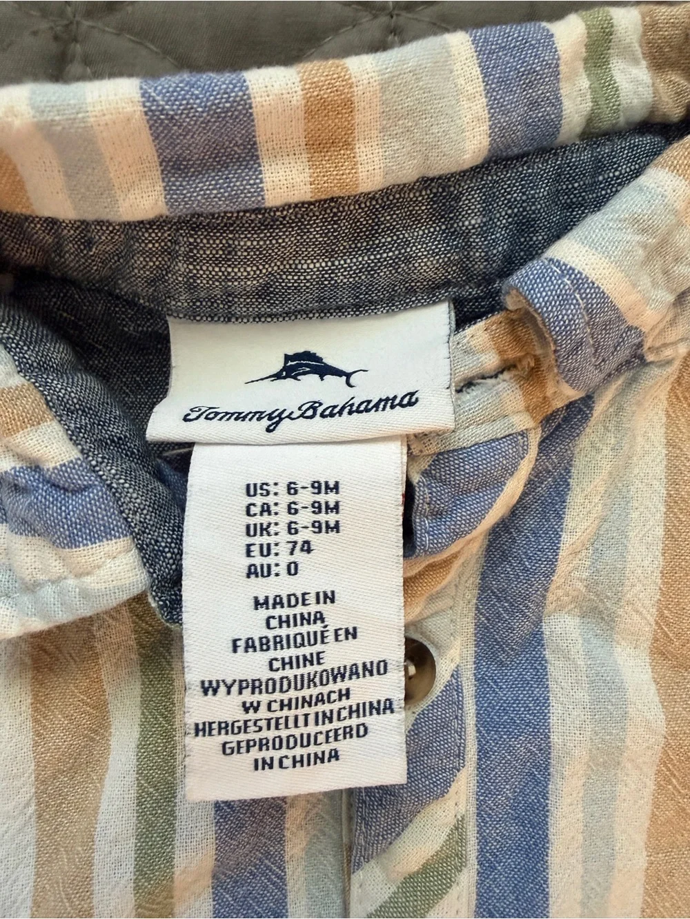 Tommy Bahama Striped Baby Romper in Blue, Tan & Green